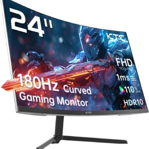 Gaming PC & Gaming Monitors – KTC 24 Inch Curved Gaming Monitor, 1500R, FHD (1920 x 1080p) 1 ms 180 HZ, 144 HZ, 120 HZ Gaming Screen, Adaptive Sync, VA Panel, HDR, HDMI 2.0/DP 1.4, Vesa 100 x 100 mm, for PC, Laptop, PS5 and More