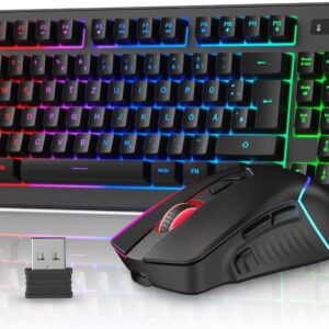 Gaming Tastatur & Maus – Wireless Gaming Keyboard and Mouse Set, German Layout QWERTZ 75% TKL RGB Illuminated, Rechargeable Ergonomic Gaming Mouse, Compact Keyboard for PC, Mac, Xbox, PS5