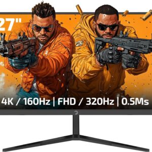 Gaming PC & Gaming Monitors – GAMEPOWER Rapid Dual 27 Inch 4K UHD Gaming Monitor, 4K 160Hz, FHD 320Hz, Dual Mode, 0.5ms, Fast IPS, HDR400, Adaptive Sync, 135% sRGB, HDMI 2.1 & DP 1.4, VRR, Pivot, Speaker