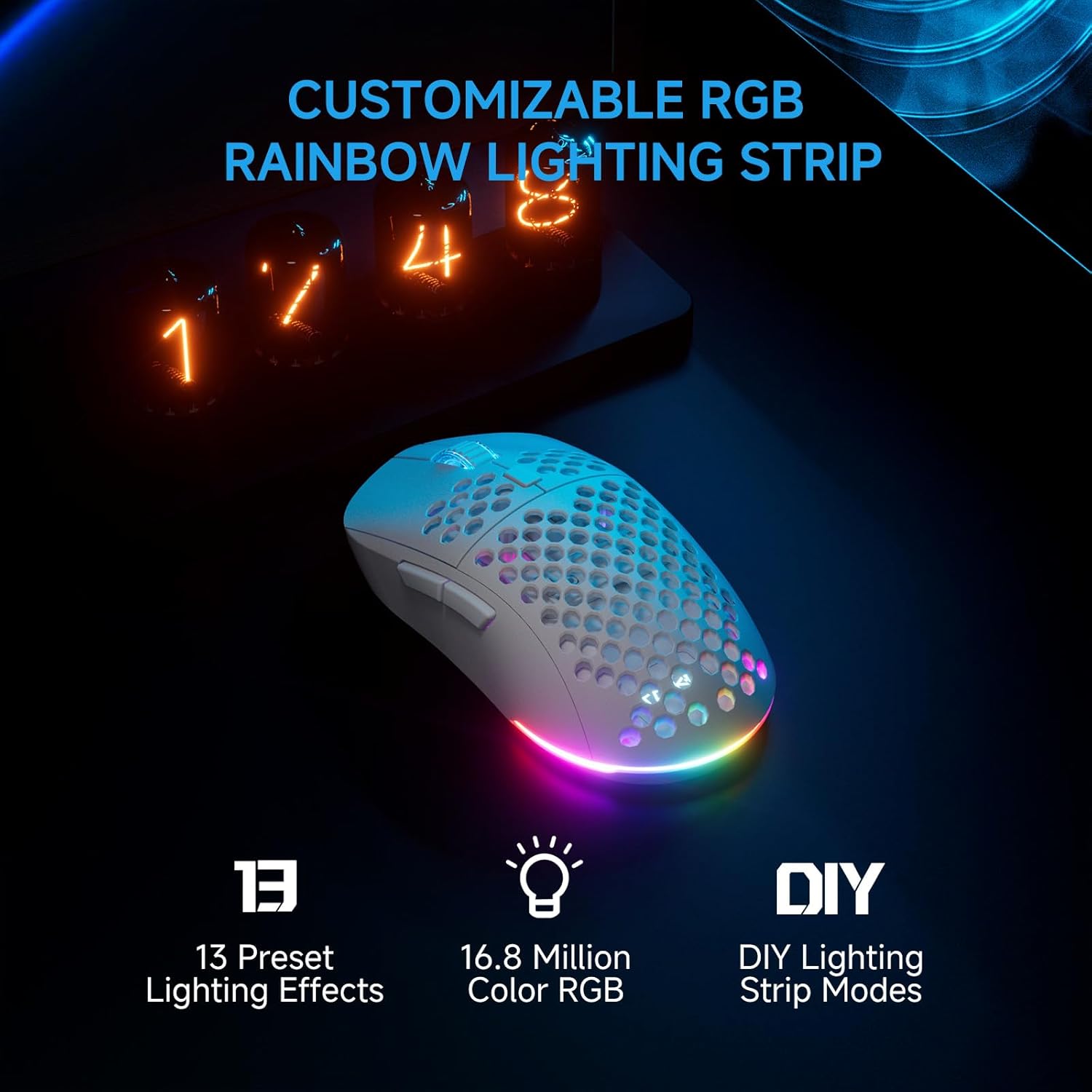 Gaming Tastatur & Maus - TMKB Falcon M1 Wireless Gaming Mouse - 24000 DPI, 180h Battery, 90g Lightweight Construction, 6 Programmable Buttons, RGB Lighting, 2.4G/BT5.2/USB-C for PC/Mac/Laptop, White – Bild 6