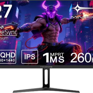 Gaming PC & Gaming Monitors – Minifire 27 Inch Gaming Monitor, 260Hz, 2K QHD 1440P 1ms Adaptive Sync, sRGB 130%, HDR10, 2×DP1.4, 2×HDMI 2.1(TMDS) Wall Mount (MFG27F4Q Pro)