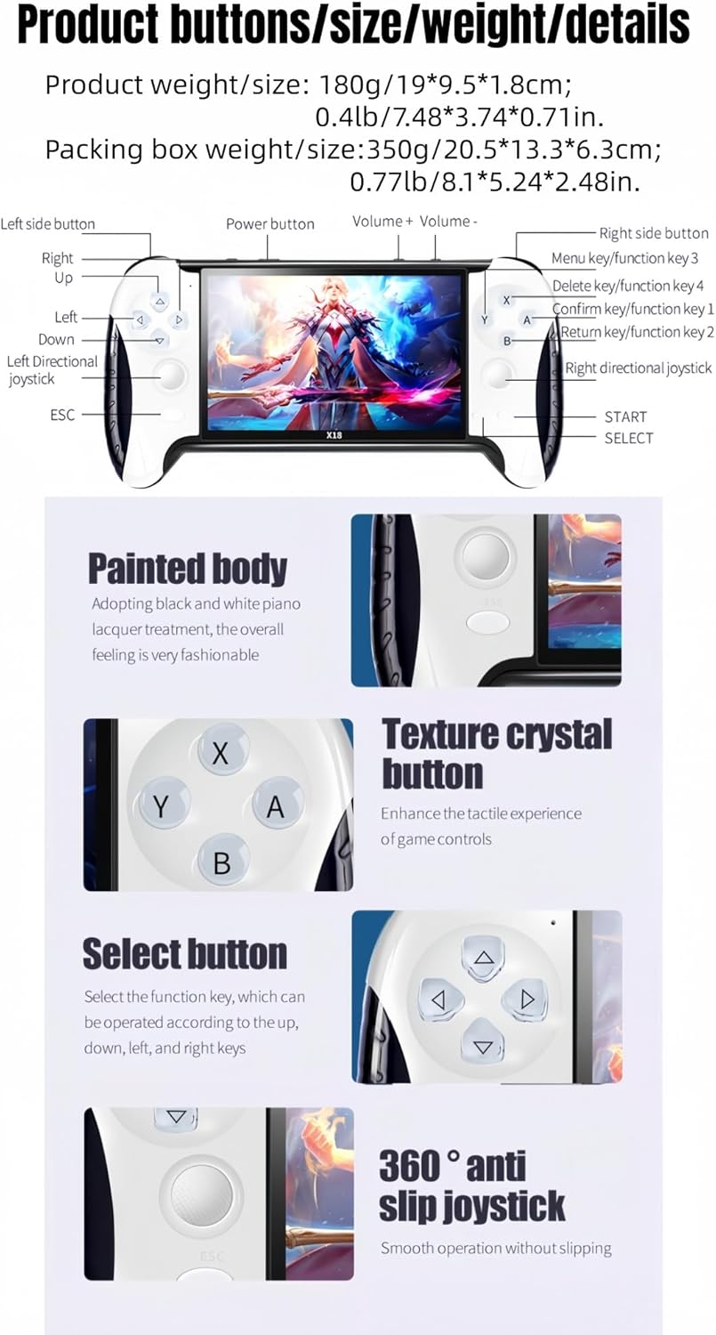 Gaming Consoles & Controllers - 4.3 Inch Portable Video Game Console Creative Handle Design Multiple Emulators MP4/MP3/E-Book TV Output Leisure Puzzle Handheld Retro Video Games Birthday – Bild 9