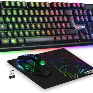 Gaming Tastatur & Maus – EMPIRE GAMING – Armor RF800 Wireless Rechargeable Gaming Keyboard and Mouse Set QWERTZ (German Layout) Keyboard 2.4GHz RGB – Mouse 4800 DPI with Mouse Pad – PC PS4 PS5 Xbox One/Series Mac – Black