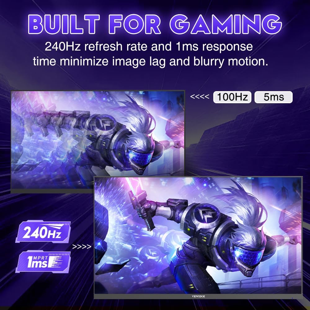 Gaming PC & Gaming Monitors - Viewedge 23.8 Inch Gaming Monitor 240Hz 1ms, 1080p IPS 110% sRGB with HDR 10, DP HDMI, Built-in Speaker, Support FreeSync and Wall Mounting Screen 23.8 Inch Monitor – Bild 3