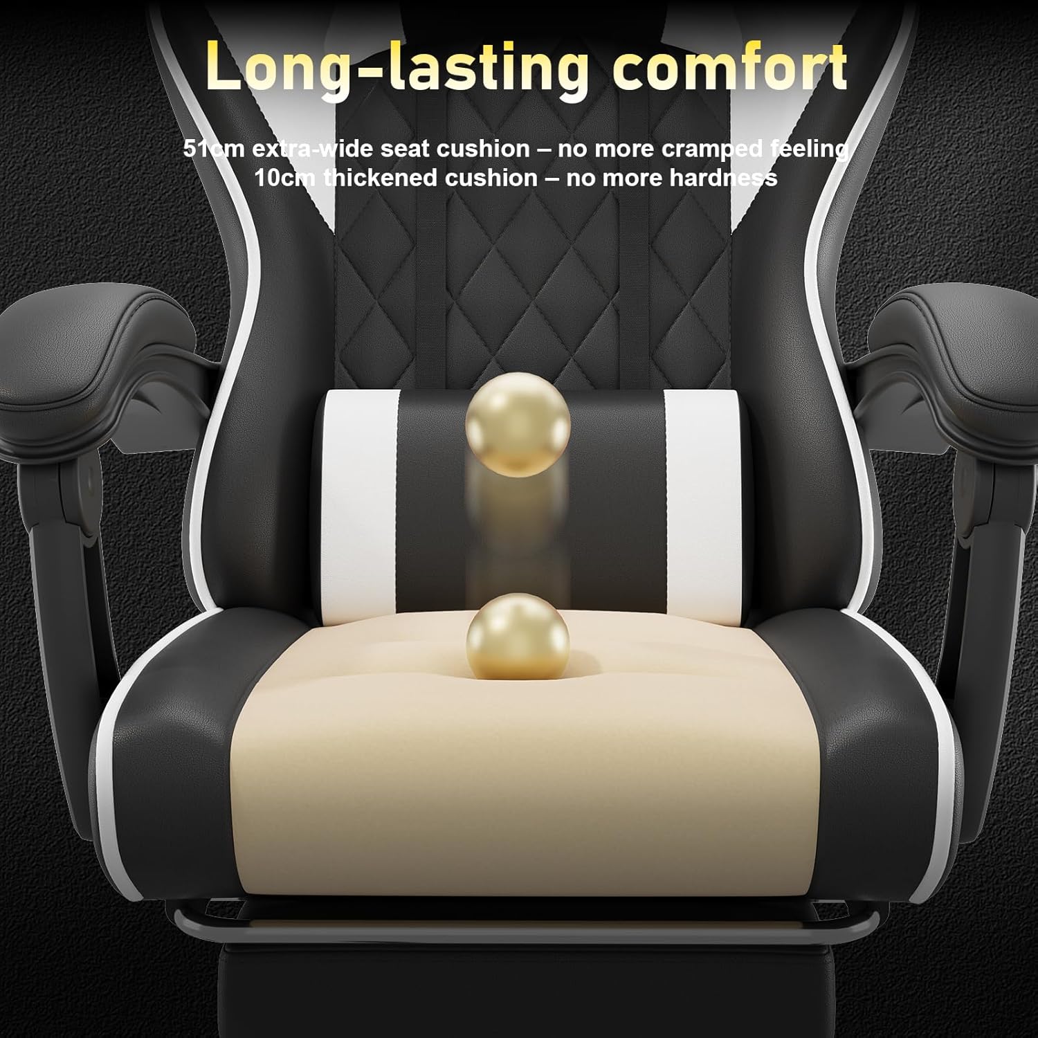 Gaming Chairs - JUMMICO Gaming Chair, Desk Chair with Massage Function, Office Chair Ergonomic with Footrest, 150 kg, White – Bild 8