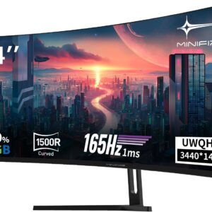 Gaming PC & Gaming Monitors – Minifire 34-Inch UWQHD Curved Gaming Monitor, 165 Hz (DP), 3440 x 1440, Curved 1500R, 1 ms (MPRT), 100 Hz (HDMI), AMD FreeSync, VA Panel, 2xHDMI 2.1(TMDS)/1xDP 1.4 Ports (MFG34C5Q DP Cable Included)