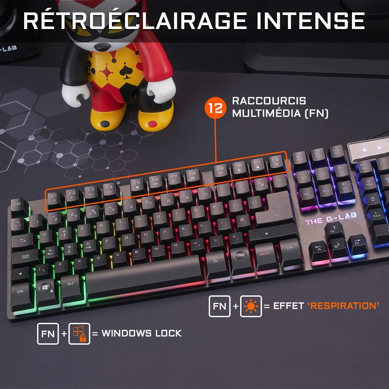 Gaming Tastatur & Maus - The G-LAB Combo Krypton - AZERTY USB Anti-Ghosting Gaming Keyboard + Gaming Mouse 6 Buttons 3200 DPI - Gamer Pack Wired PC PS4 Xbox One Mac RGB Backlight (Black) – Bild 3