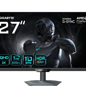Gaming PC & Gaming Monitors – GIGABYTE G27Q2 27 Inch 2K QHD Gaming Monitor – 2560 x 1440, 200Hz, 1ms, 350 cd/m², G-Sync Compatible, FreeSync Premium, HDR10, HDMI 2.0, DisplayPort 1.4