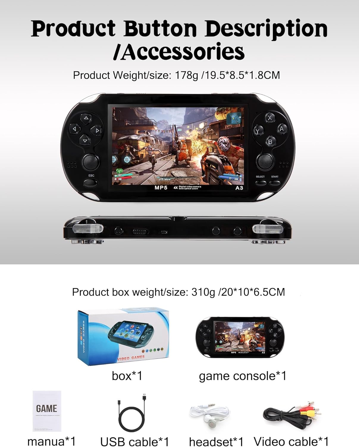 Gaming Consoles & Controllers - CZT Video Game Console 4.3 Inch 8GB Built-in 2100 Free Games for Multiple Simulators Handheld Game Console Video/Music TV Output Game Can Be Archived A Birthday Gifts – Bild 8