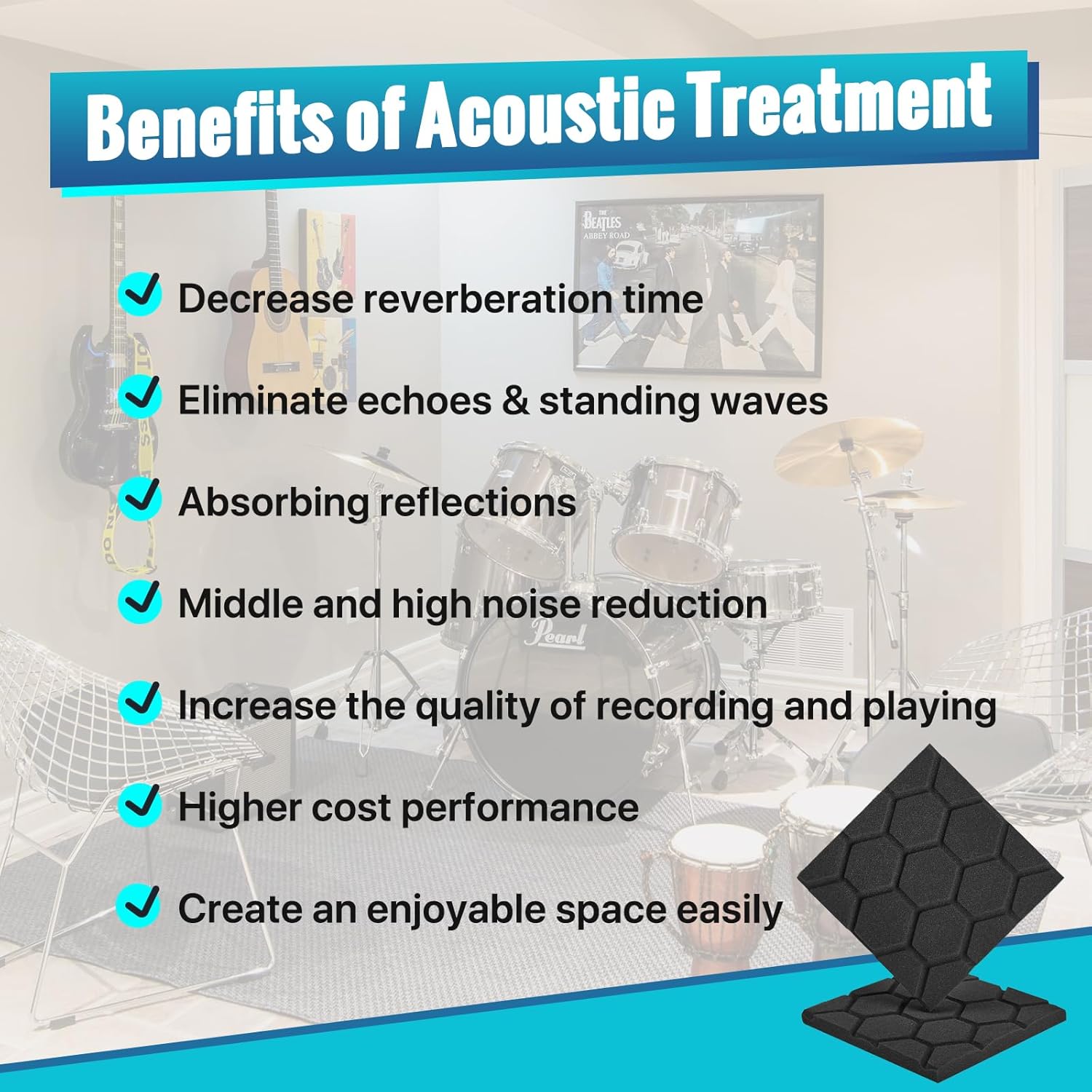 Streaming-Equipment - Acoustic Foam, Pack of 24, Acoustic Panels, Sound Absorber, 30 x 30 x 2.5 cm, Sound Insulation, Sound Insulation Mat, Podcast, Studio, Gaming Decoration, Streaming Accessories, Acoustic Panels, Black – Bild 3