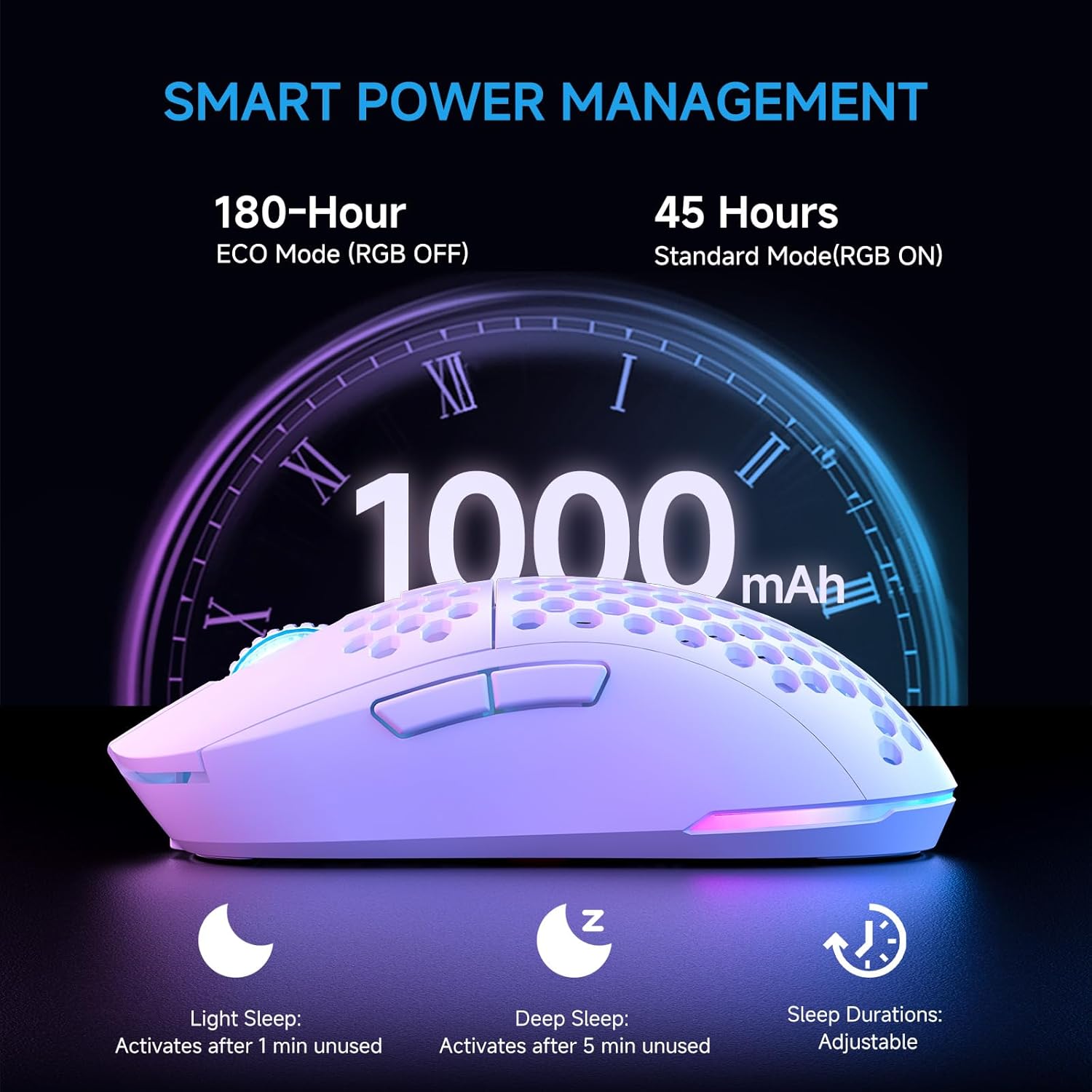 Gaming Tastatur & Maus - TMKB Falcon M1 Wireless Gaming Mouse - 24000 DPI, 180h Battery, 90g Lightweight Construction, 6 Programmable Buttons, RGB Lighting, 2.4G/BT5.2/USB-C for PC/Mac/Laptop, White – Bild 5