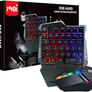 Gaming Tastatur & Maus – Single-Handed Gaming Keyboard and Mouse Combination, 35 Keys, RGB Backlight, Mechanical One-Handed Keyboard with Wrist Rest, Gaming Mouse, Portable Game Keyboard and Mice