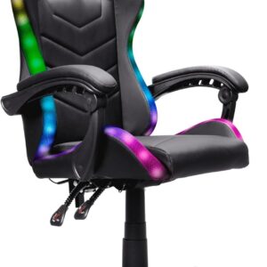 Gaming Chairs – GXTrust 704 Roniq Gaming Stuhl LED, 178 Farben und Effekten, Gepolsterte Armlehnen, Verstellbare Höhe und Rückenlehne, Gaming Chair Schreibtischstuhl mit RGB-Beleuchtung, Schwarz