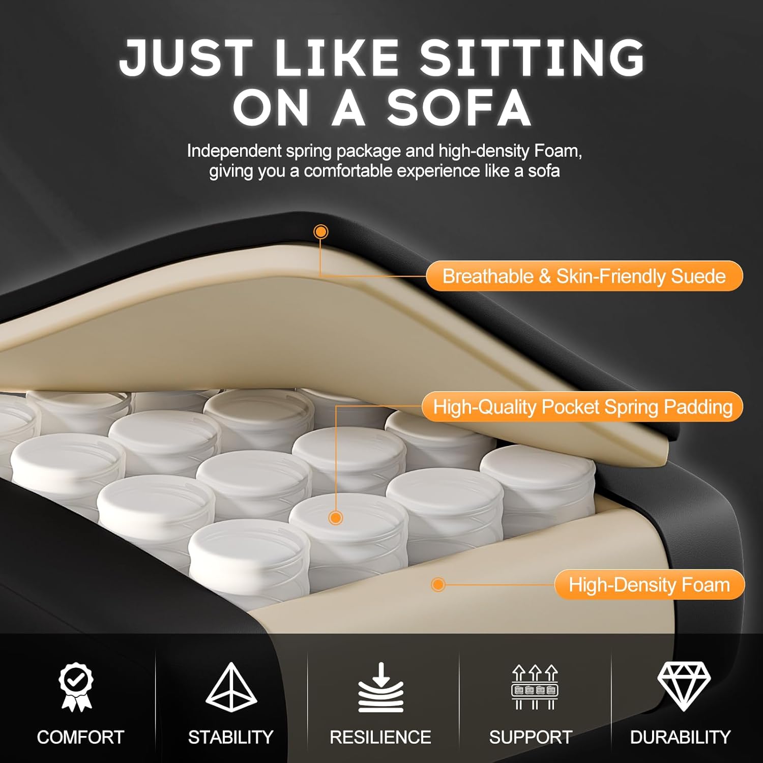 Gaming Chairs - Vittanly Gaming Chair with Spring Cushion, Ergonomic Gaming Chair, Gamer Chair with Headrest, Lumbar Cushion and Footrest, Height-Adjustable Rotating Gaming Chair, Office Chair, 150 kg, Black – Bild 4