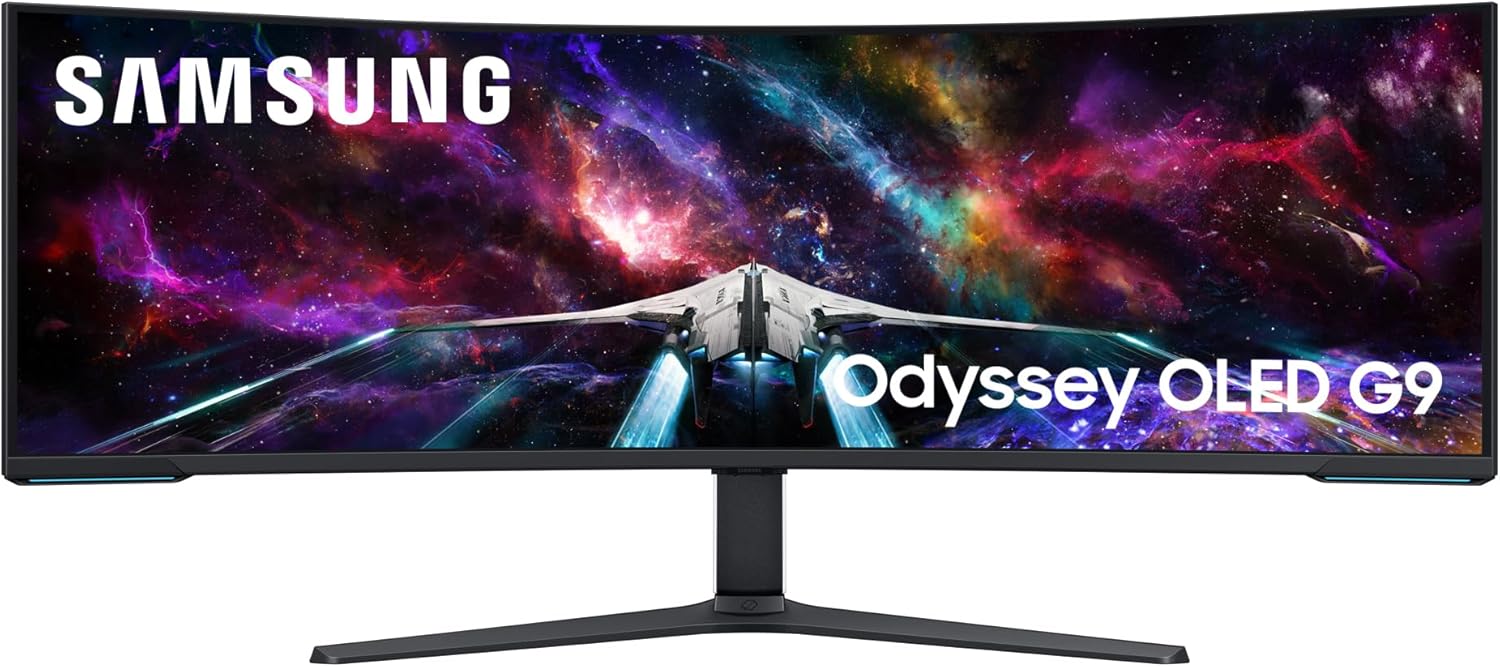 Gaming PC & Gaming Monitors - Samsung Odyssey Neo G95NC Curved Gaming Monitor, 57 Inches, VA Panel, 7680 x 2160 Pixels, Quantum Mini LED, Freesync Premium Pro, Refresh Rate 240 Hz, Response Time 1 ms (G/G), White
