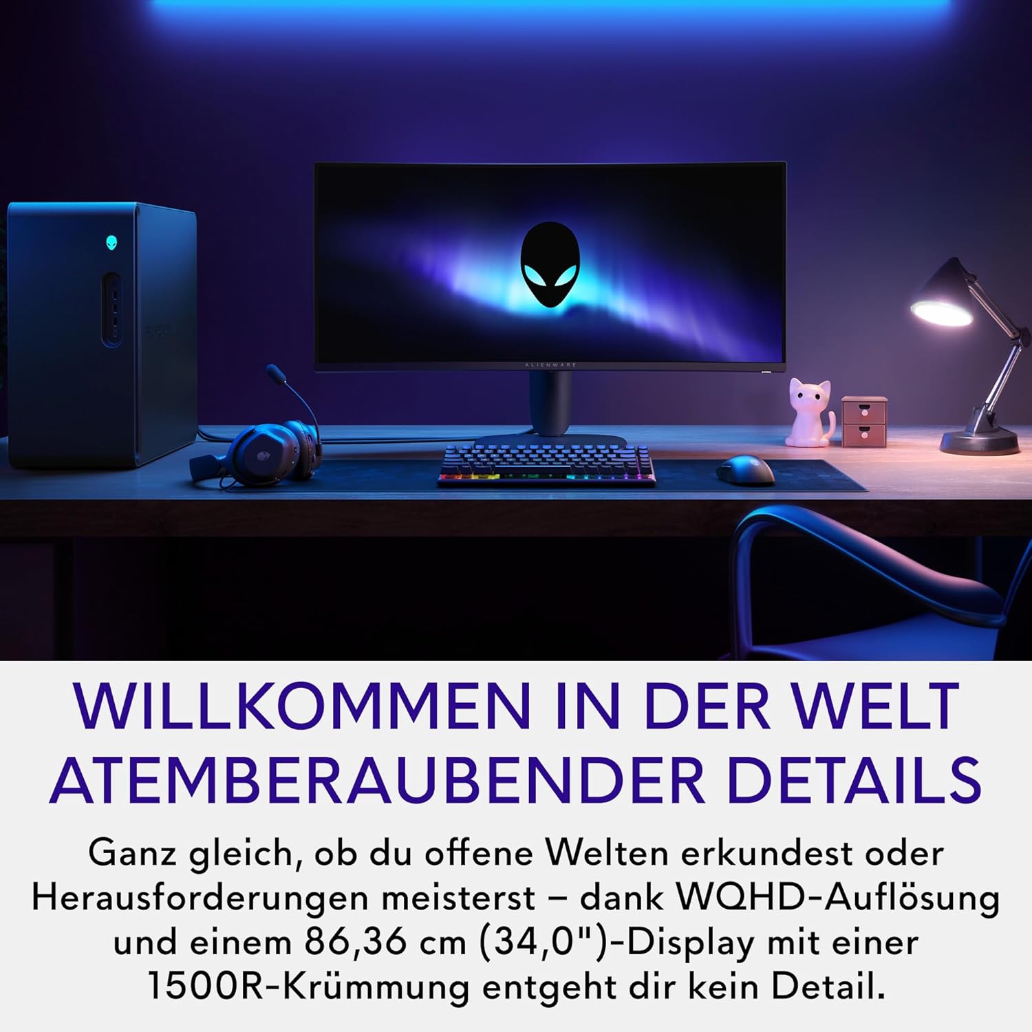 Streaming-Equipment - Alienware 34 Gaming Monitor - AW3425DWM, WQHD (3440x1440), 21:9 1500R Curved, 180Hz, VA, 1ms, AMD FreeSync Premium, VESA AdaptiveSync, 95% DCI-P3, HDR400, DisplayPort, 2 HDMI, 3 USB, 3 Year Warranty – Bild 5