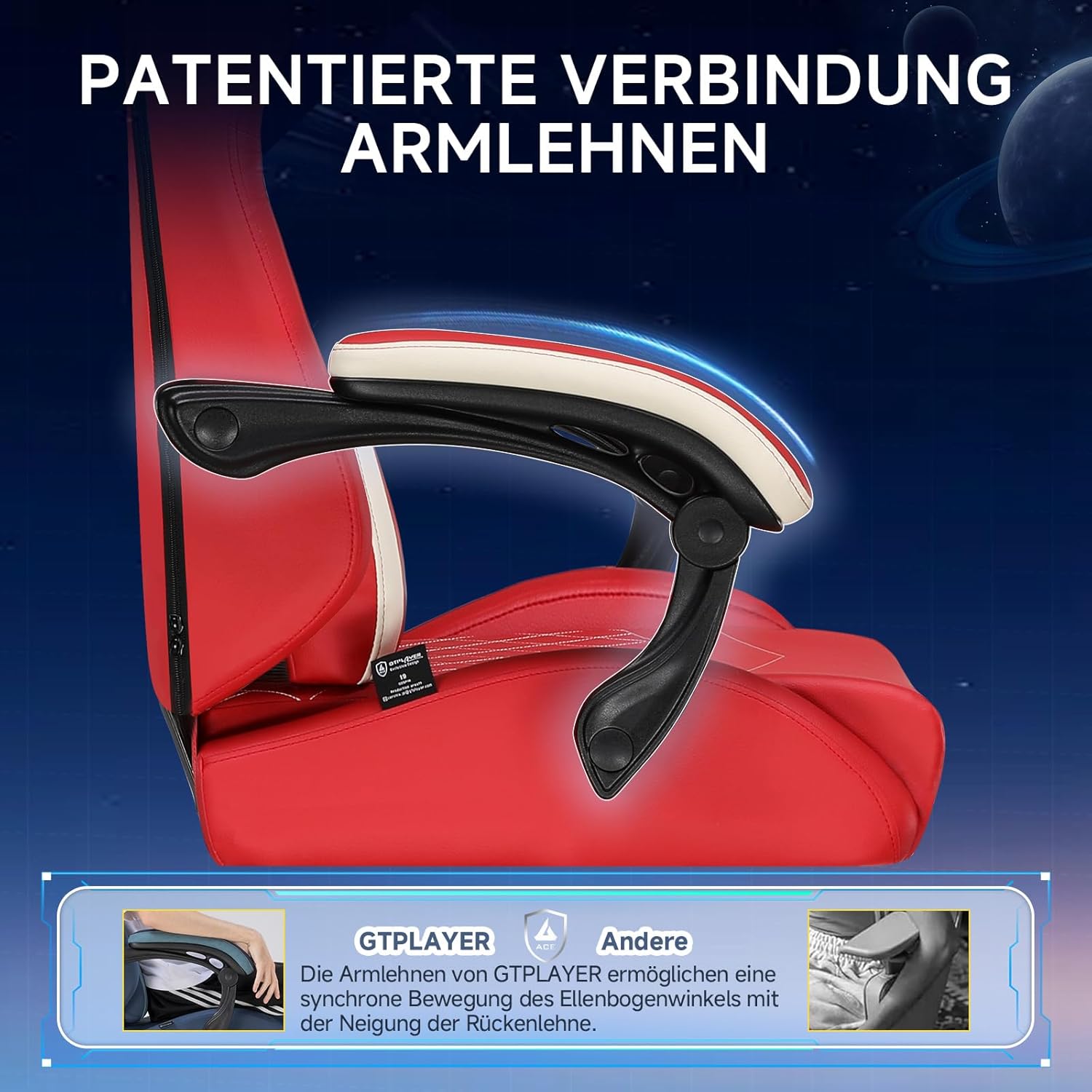 Gaming Chairs - GTPLAYER Gaming Chair, Ergonomic Gamer Chair Made of PU Leather with Lumbar Support, PC Chair with Widened Backrest, Maximum Load 150 kg, Red – Bild 7