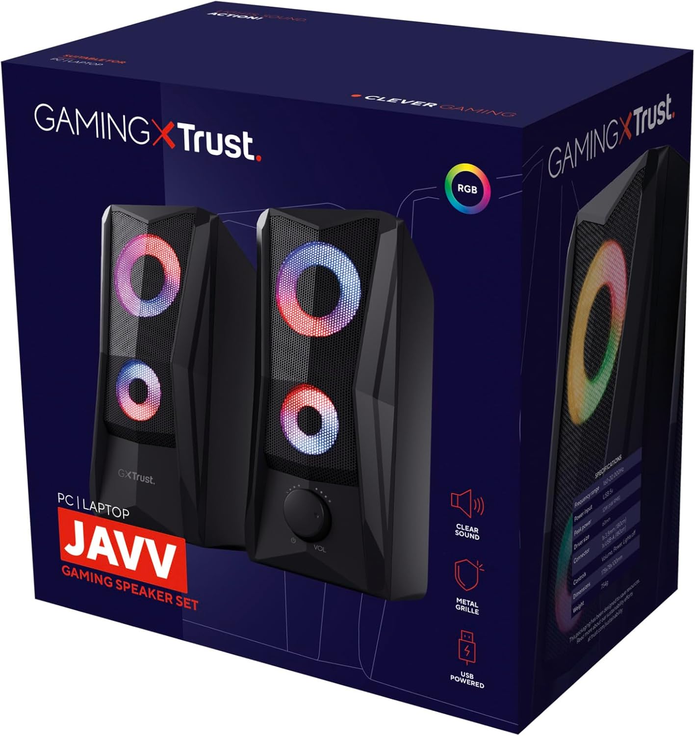 Gaming PC & Gaming Monitors - Trust Gaming GXT 606B Javv 2.0 PC Lautsprecher mit RGB LED Beleuchtung, 12W (6W RMS), USB-Betrieb, Kompakte PC Boxen, Speaker Set, Gaming Lautsprecher für Computer und Laptop - Schwarz – Bild 11
