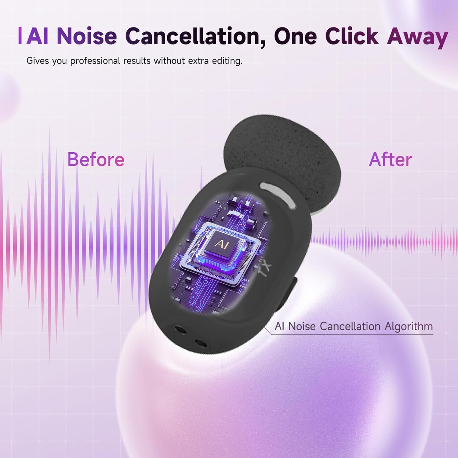 Streaming-Equipment - Gugxiom Kabelloses Lavalier-Mikrofon, Mikrofone, Ausrüstung, Ansteckmikrofon mit Rauschunterdrückung für Professionelle Aufnahmen – Studio-Sound – 12 Stunden Akkulaufzeit – Bild 3