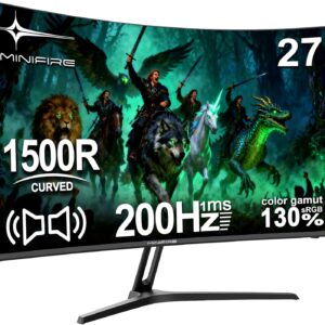 Gaming PC & Gaming Monitors – Minifire Gaming Curved Monitor 27 Inch 200Hz 1Ms 130% sRGB Monitor with Speaker 1920 x 1080 VA Panel (MFG27C1 with HDMI Cable)