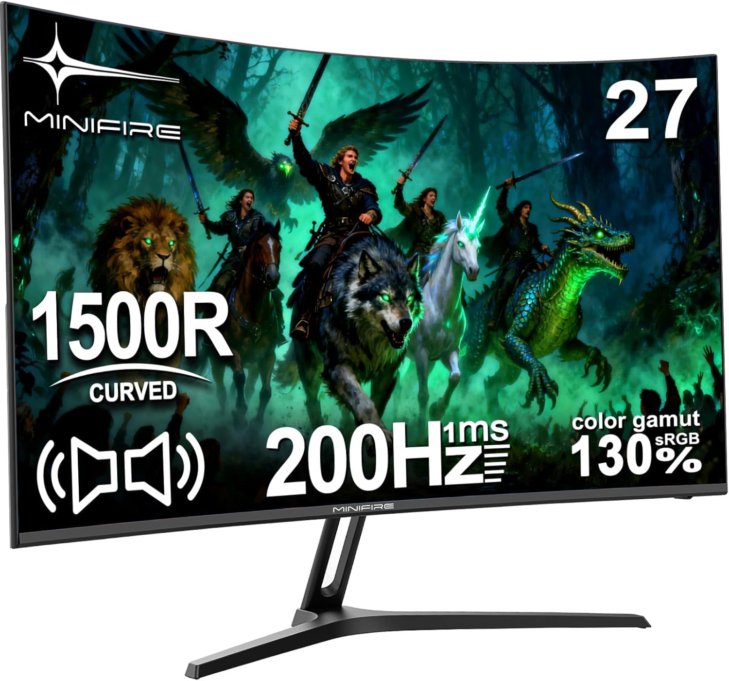 Gaming PC & Gaming Monitors - Minifire Gaming Curved Monitor 27 Inch 200Hz 1Ms 130% sRGB Monitor with Speaker 1920 x 1080 VA Panel (MFG27C1 with HDMI Cable)