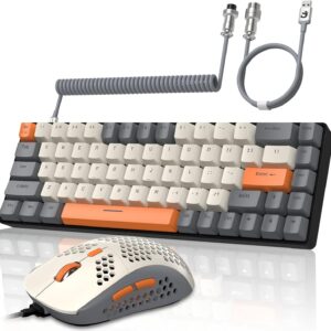 Gaming Tastatur & Maus – Yindiao T8 60% RGB Gaming Keyboard and Mouse Set plus Coiled USB-C Cable, Wired Mechanical Keyboard, 68 Keys, TKL Compact Layout, Mouse with Honeycomb Structure, Up to 6400DPI, for PC, PS5, Dark Grey