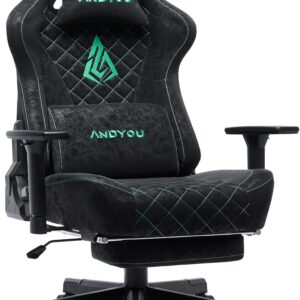 Gaming Chairs – Andyou Gaming Chair, Racing Gamer Chair, Ergonomic Gaming Chair, Office Chair with Adjustable Lumbar Cushion, Footrest, Pillow and 2D Armrests, Vintage PU Leather 90-150°, Black ASIN