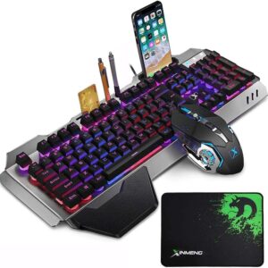 Gaming Tastatur & Maus – LexonElec Gaming Keyboard and Mouse Sets K618 Wired RGB LED Backlight 104 Keys Palm Rest USB Gamer Keyboard Metal + 2400 DPI Optical 6 Buttons PC Game Mouse + Mousepad
