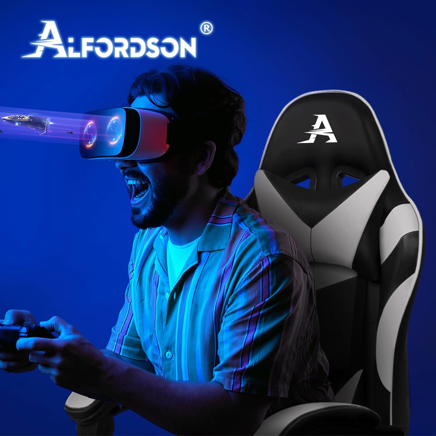 Gaming Chairs - ALFORDSON Gaming Massage Chair, Racing Chair with Headrest, Ergonomic Desk Chair, Recliner Chair, Folding Footrest, Breathable PU Leather, Height Adjustable, 180kg Load Capacity, White – Bild 10