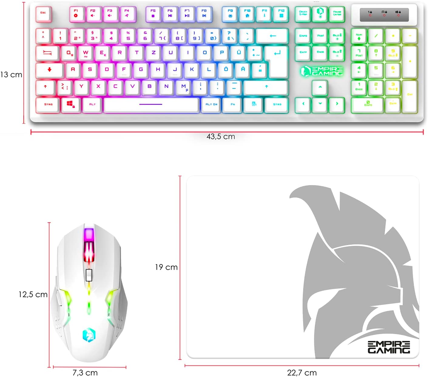 Gaming Tastatur & Maus - EMPIRE GAMING - Armor RF800 Wireless Rechargeable Gaming Keyboard and Mouse Set QWERTZ (German Layout) - Keyboard 2.4GHz RGB - Mouse 4800 DPI with Mouse Pad - PC PS4 PS5 Xbox One/Series Mac - White – Bild 8