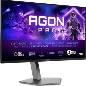 Gaming PC & Gaming Monitors – AOC Agon Pro AG326UD- 32 Inch UHD OLED Gaming Monitor, 165 Hz, 0.03 ms, HDR400, FreeSync Prem. Pro, G-Sync comp. (3840 x 2160, 2 x HDMI 2.1, 1 x DP 1.4, USB Hub) Black / Grey