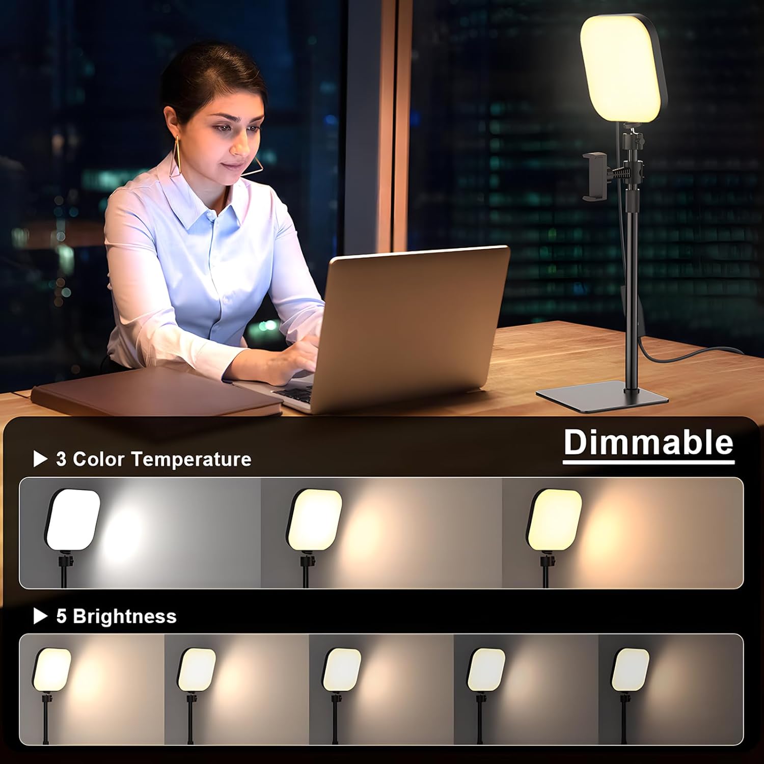 Streaming-Equipment - 180 LED Video Light with Mobile Phone Holder, Video Light with 3 Colours and 5 Brightness Levels, USB Powered Key Light for Video Conferences, Zoom Meetings, Live Streaming, Pack of 2 – Bild 2