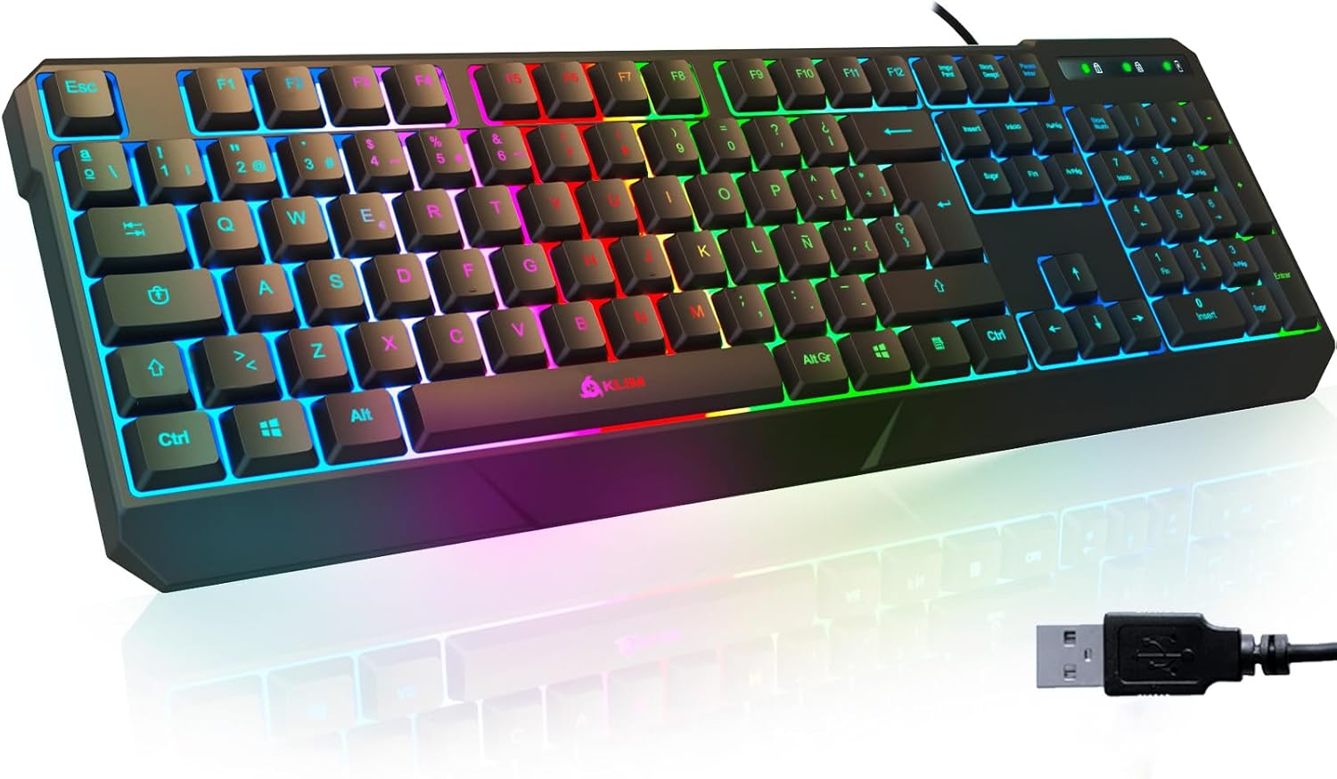 Gaming Tastatur & Maus - KLIM Chroma Gamer Keyboard with USB Cable - High Performance - Colourful Lighting (Black) RGB PC Windows, Mac, PS4
