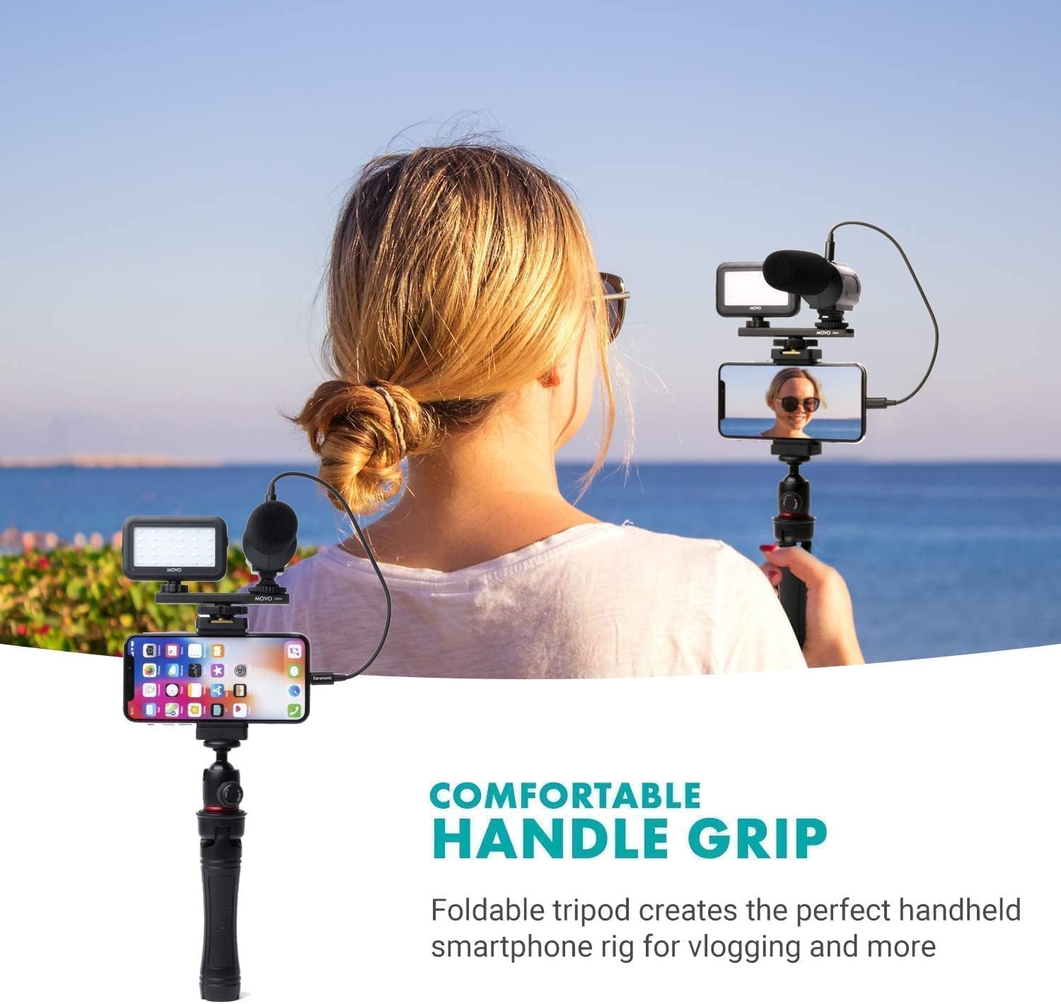 Streaming-Equipment - Movo iVlogger iPhone,Android Compatible Vlogging Kit with Full Size Tripod - Mobile Phone Video Kit Accessories: Tripods, Phone Holder, Video, Vlogging Recording – Bild 7