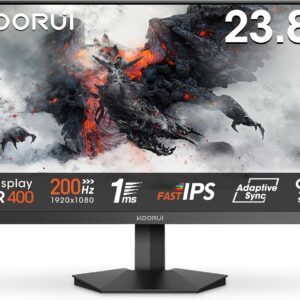 Gaming PC & Gaming Monitors – KOORUI Gaming Monitor 24 Inches, 200Hz PC Screen FHD 1920 x 1080 Fast IPS HDR400, Adaptive Sync 1ms, HDMI 2.0 & DP 1.4, VESA 75 x 75 mm-G2411P