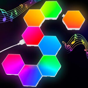 Streaming-Equipment – Hexagon LED Panel – RGB Smart Lights Hexagon Wall Lights Gaming Wall Light Music Sync – 8 Pack Light Panels Gaming Mood Lights Decoration