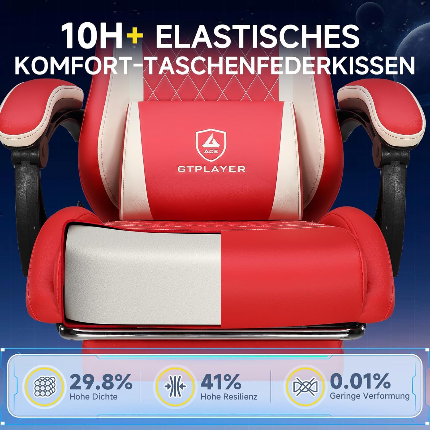 Gaming Chairs - GTPLAYER Gaming Chair, Ergonomic Gamer Chair Made of PU Leather with Lumbar Support, PC Chair with Widened Backrest, Maximum Load 150 kg, Red – Bild 5