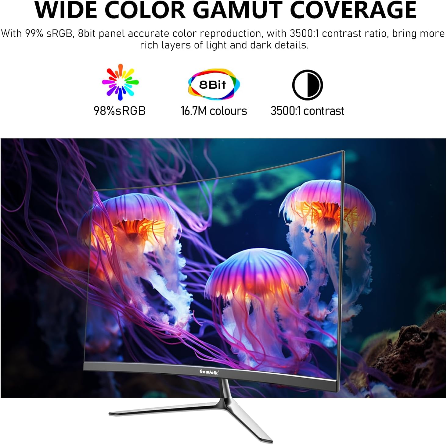 Gaming PC & Gaming Monitors - Gawfolk 24.5 Inch Curved Monitor with Built-in Speakers, 3000R 120Hz PC Gaming Screen Full HD 1080P, HDMI 2.0, VGA, VESA 75 x 75 mm – Bild 3