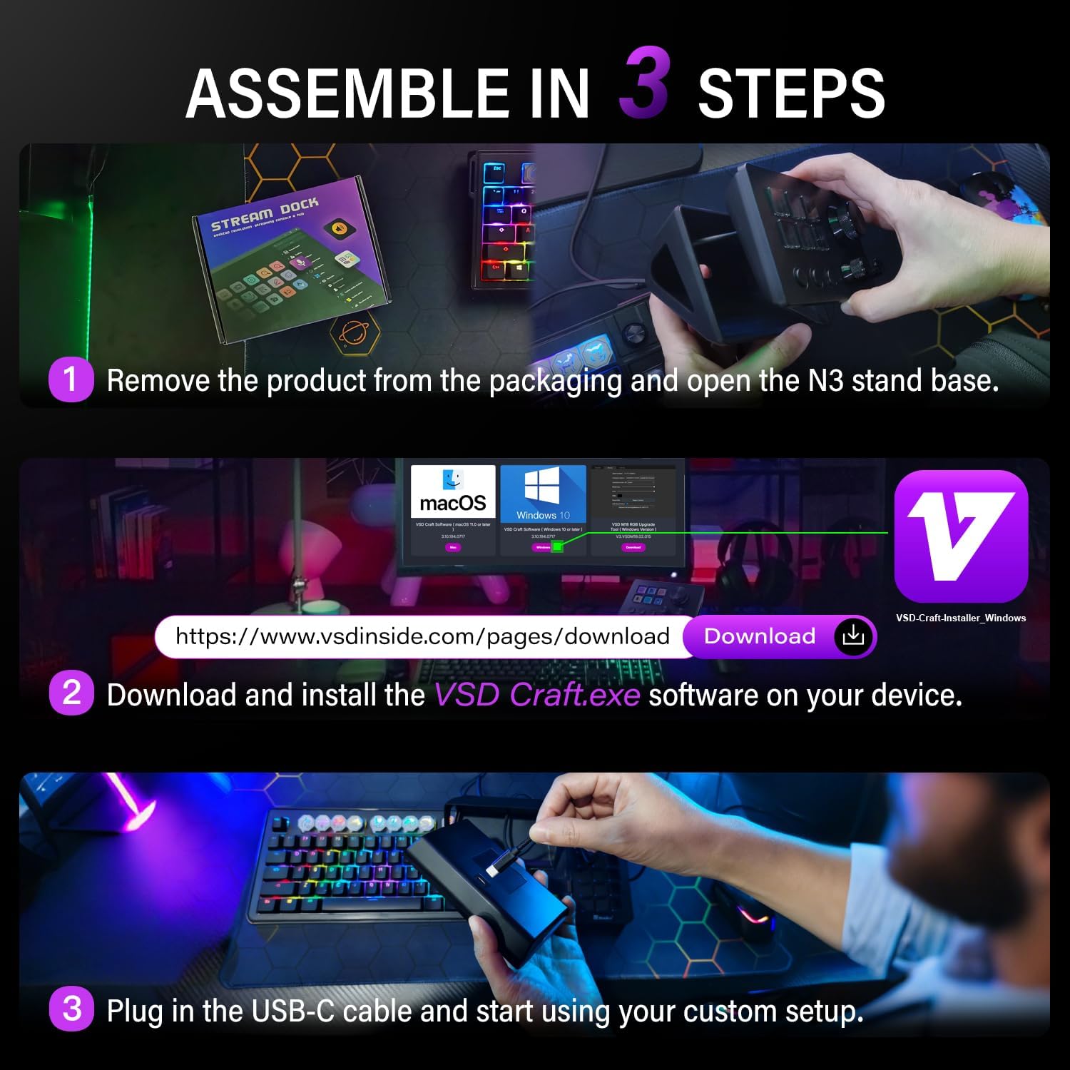 Streaming-Equipment - Treaslin N3 Programmable Stream Controller Deck with LCD Buttons & Rotary Controls User Defined Macro Control Keypad for Streaming (OBS, Twitch), Content Creation (Adobe), Gaming Win&Mac – Bild 4