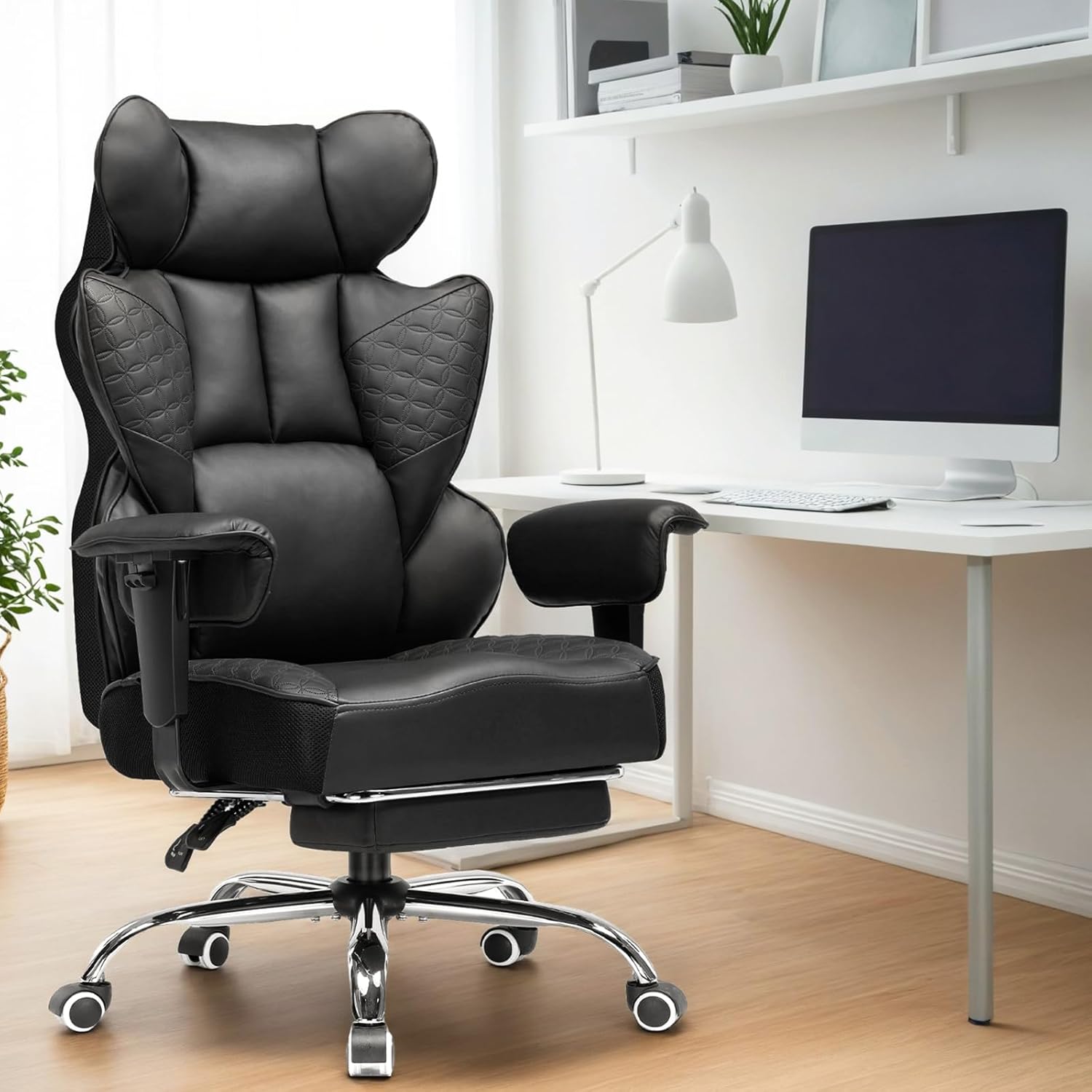 Gaming Chairs - COMHOMA Gaming Chair, Ergonomic Office Chair, Desk Chair with Adjustable Armrests, Pocket Spring Lumbar Support for Large and Tall People, 150 kg, Wide Seat, Jet Black – Bild 2