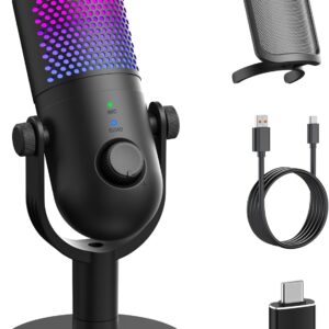 Gaming PC & Laptops – USB Microphone PC Gaming RGB: Microphone PC Black – Gaming Accessories PS4 & PS5 – Gaming Mic with Mute & Gain & Echo – Gaming Gadgets Laptop for Windows & Mac – Podcast Microphone for Youtube & Streaming