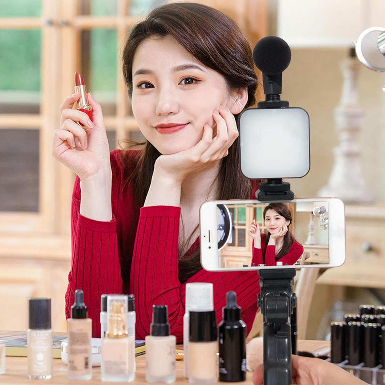 Streaming-Equipment - Vlogging Kit - Phone Microphone, Smartphone Video, LED Light Recording, Live Streaming Accessories, Compact Vlogger Equipment, Adjustable Phone Holder, Portable Video | Vlogging Kit For – Bild 2