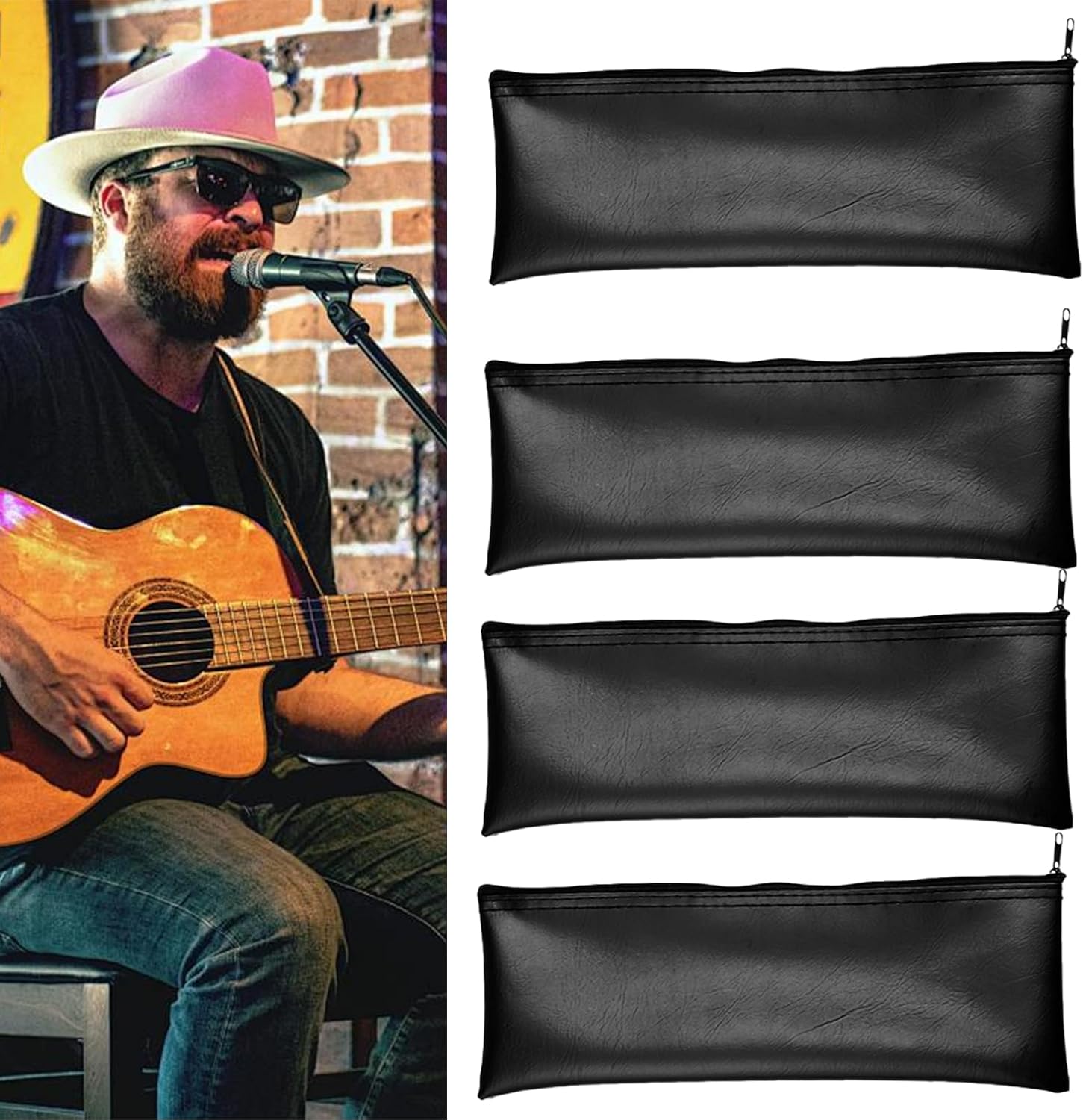 Streaming-Equipment - Microphone Bag, 4X Microphone Storage Bags Set, Dustproof Shockproof PU Leather Drawstring and Zipper Cover for Karaoke Recording Streaming Live Performance DJ Party Events Equipment Protection – Bild 9