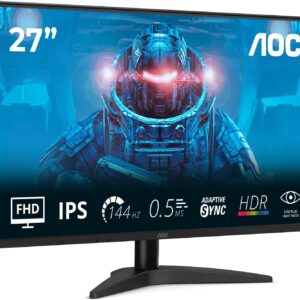 Gaming PC & Gaming Monitors – AOC 27B36X 27″ FHD Gaming Monitor, 144Hz, IPS, 0.5ms MPRT, Adaptive Sync, HDR10, (1920 x 1080, HDMI 1 x 1.4, DP 1 x 1.4) Black