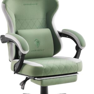 Gaming Chairs – Dowinx Gaming Chair Fabric with Spring Cushion, Massage Lumbar Support, Office Chair with Footrest for Adults, Ergonomic Gaming Armchair, Large and High for Office Gaming, 135 kg, Green