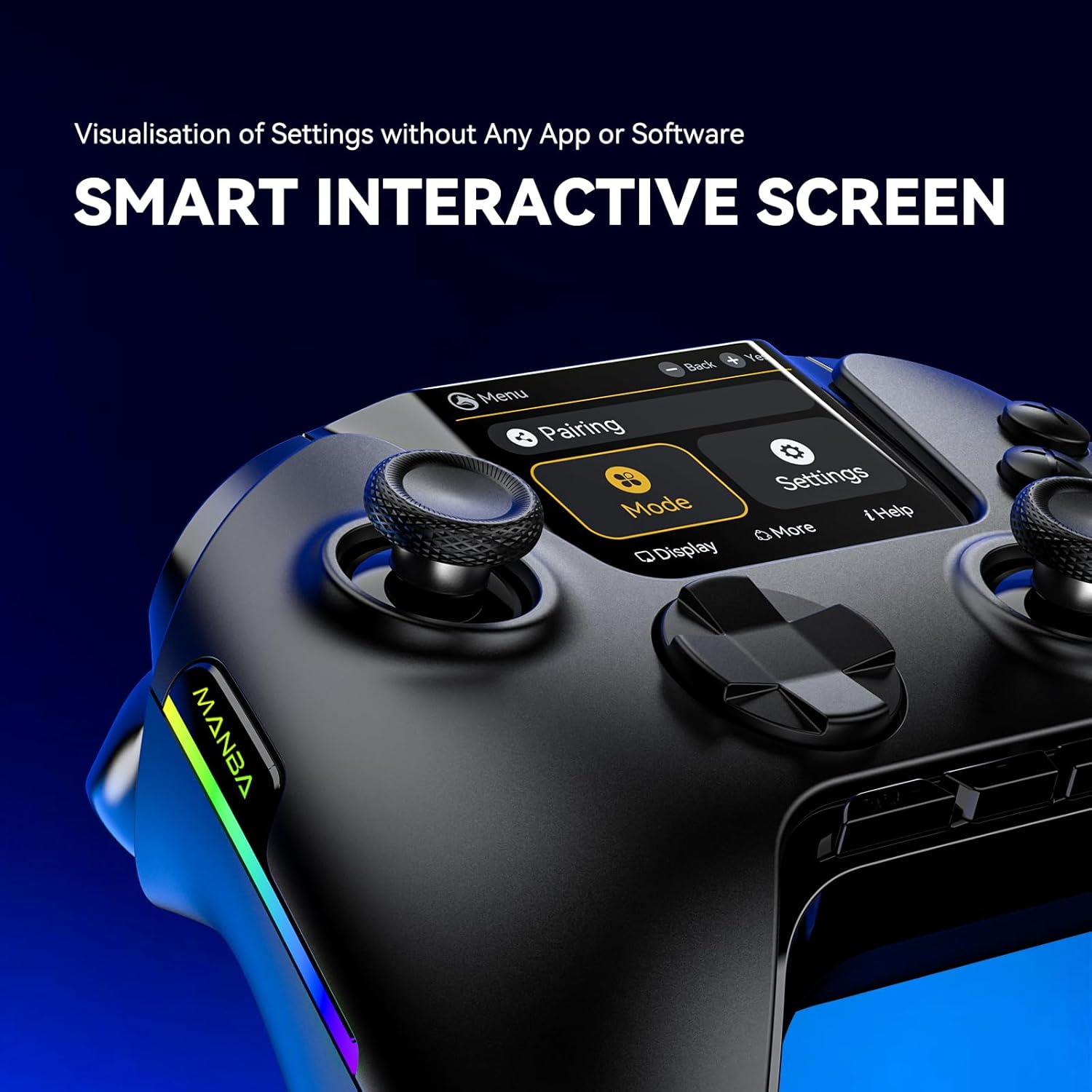 Gaming Consoles & Controllers - FIEHDUW Kein Drift ManbaOne Interaktiver Bildschirm Gaming Controller für PC/Switch/iOS/Android, 1800mAh Hall-Effekt-Controller mit LED, Mapping-Tasten, Ladestation (Schwarz) – Bild 2