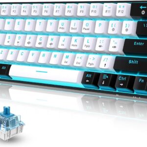 Gaming Tastatur & Maus – Snpurdiri 60% Wired Mechanical Gaming Keyboard, 61 Anti-Ghosting Keys, Blue LED Backlight, Ultra Compact Two Stands (Blue Switch/Black White Ice Blue)