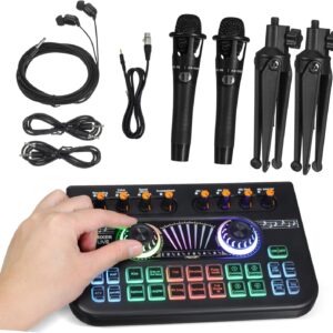 Streaming-Equipment – Kisangel Professional Podcast Equipment Sturdy Plastic Metal Housing Versatile DJ Mixer Soundboard Clear Studio Microphone Live Sound Card with Real-time Monitoring for Streaming