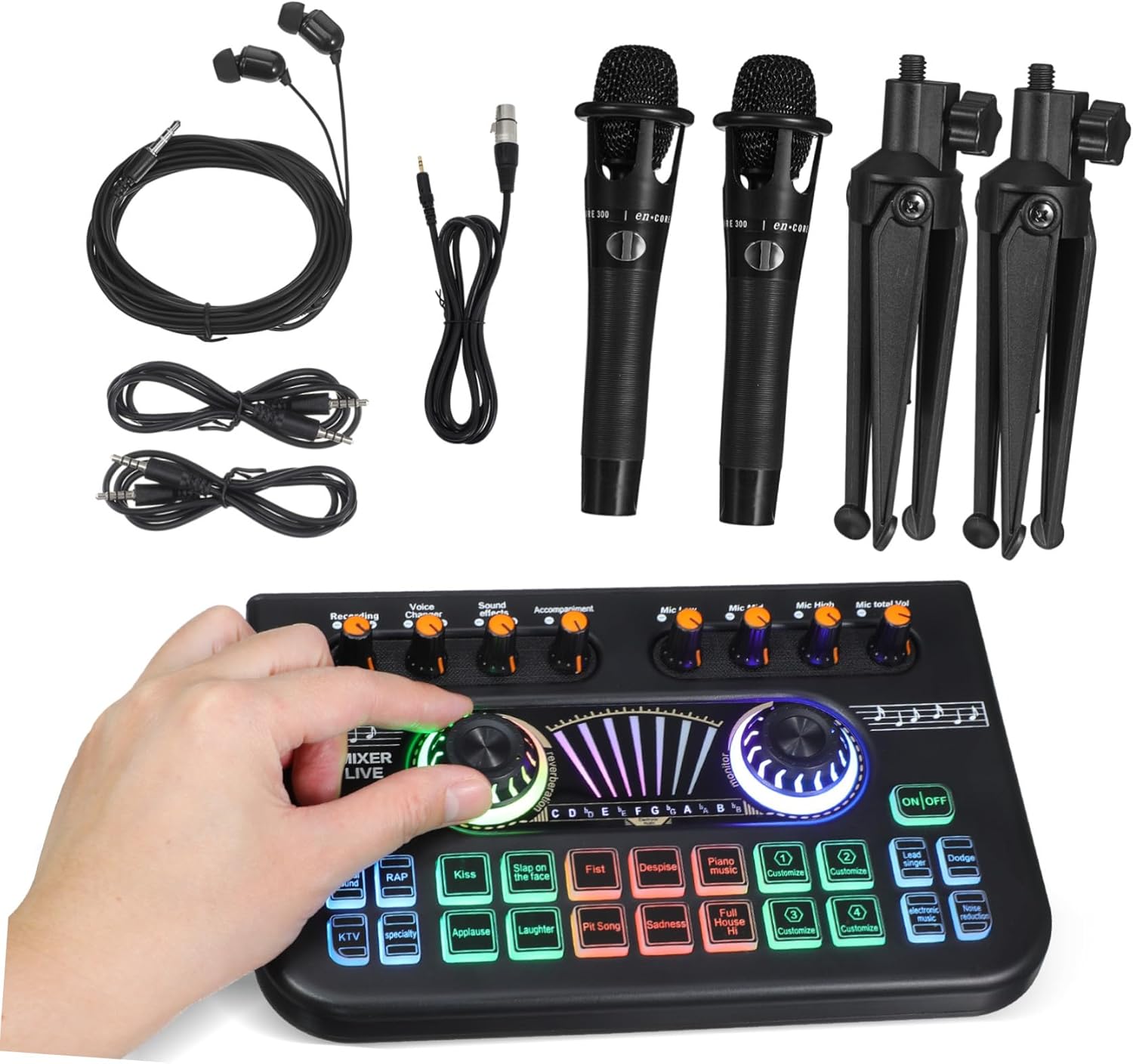 Streaming-Equipment - Kisangel Professional Podcast Equipment Sturdy Plastic Metal Housing Versatile DJ Mixer Soundboard Clear Studio Microphone Live Sound Card with Real-time Monitoring for Streaming