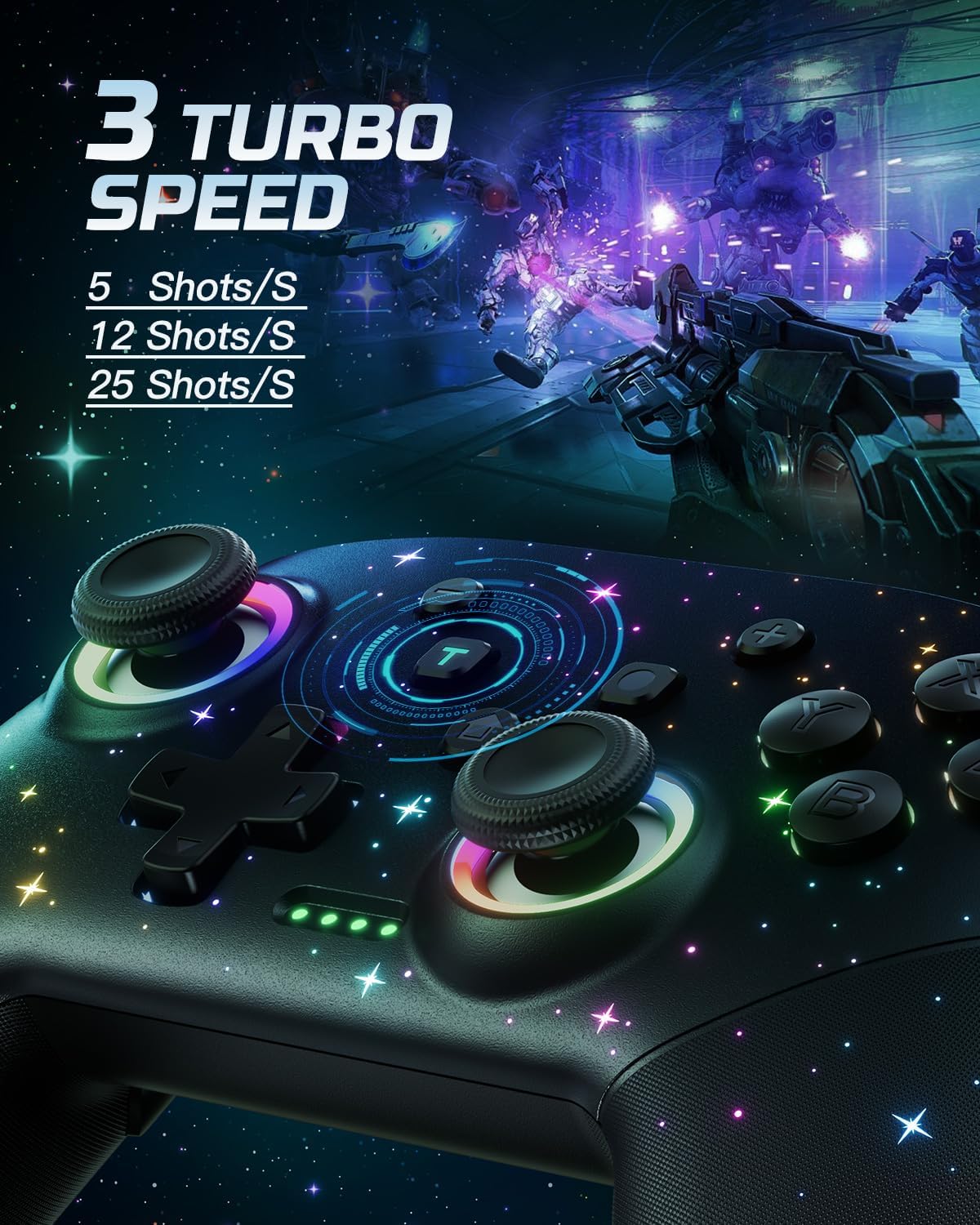 Gaming Consoles & Controllers - VOYEE Wireless Controller, Compatible with Switch/Lite/OLED/PC Windows, Programmable 1000 mAh Pro Controller with RGB LED Star Light, One Key Combination Wake Up Turbo Movement Vibration – Bild 5